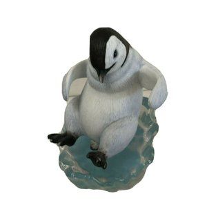 Playful Penguins Look Out‎ Below Painted Porcelain Sculpture 5 1/2" X 3 1/2"